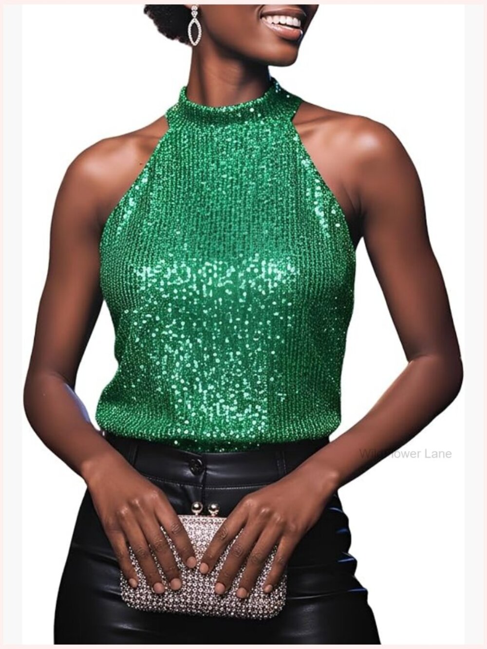 Sleeveless Sequin Mock Neck Blouse Sparkly Tank Top Party Shirt 2025